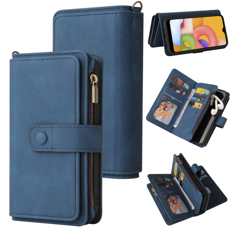 Skin Feel PU + TPU Horizontal Flip Leather Case with Holder & 15 Cards Slot & Wallet & Zipper Pocket & Lanyard, For Samsung Galaxy A01, For Samsung Galaxy A02 EU Version, For Samsung Galaxy A02s, For Samsung Galaxy A03s, For Samsung Galaxy A12 5G������...