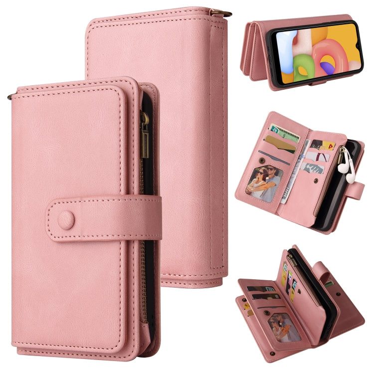 Skin Feel PU + TPU Horizontal Flip Leather Case with Holder & 15 Cards Slot & Wallet & Zipper Pocket & Lanyard, For Samsung Galaxy A01, For Samsung Galaxy A02 EU Version, For Samsung Galaxy A02s, For Samsung Galaxy A03s, For Samsung Galaxy A12 5G������...