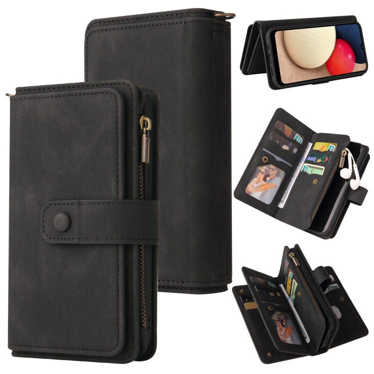Skin Feel PU + TPU Horizontal Flip Leather Case with Holder & 15 Cards Slot & Wallet & Zipper Pocket & Lanyard, For Samsung Galaxy A01, For Samsung Galaxy A02 EU Version, For Samsung Galaxy A02s, For Samsung Galaxy A03s, For Samsung Galaxy A12 5G������...