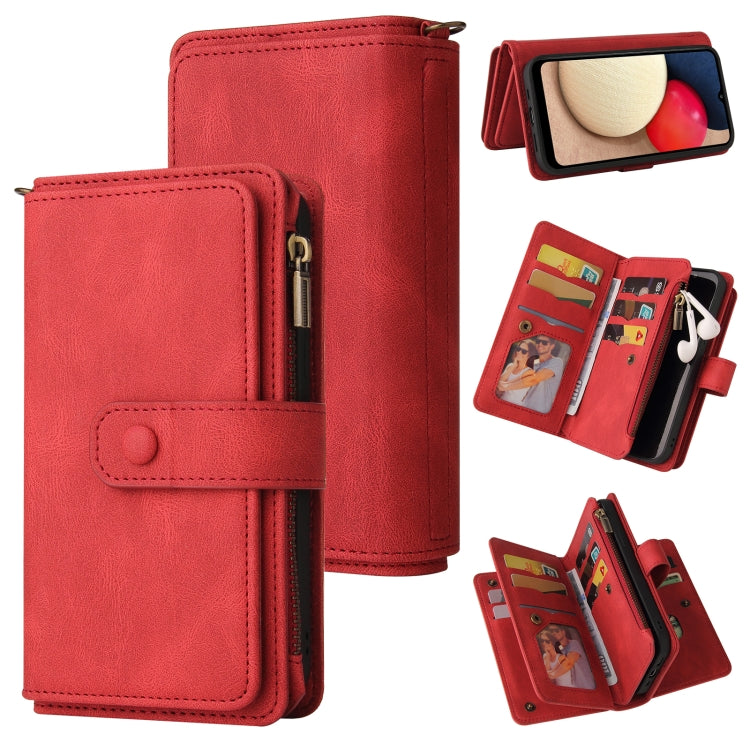 Skin Feel PU + TPU Horizontal Flip Leather Case with Holder & 15 Cards Slot & Wallet & Zipper Pocket & Lanyard, For Samsung Galaxy A01, For Samsung Galaxy A02 EU Version, For Samsung Galaxy A02s, For Samsung Galaxy A03s, For Samsung Galaxy A12 5G������...