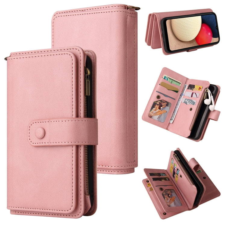 Skin Feel PU + TPU Horizontal Flip Leather Case with Holder & 15 Cards Slot & Wallet & Zipper Pocket & Lanyard, For Samsung Galaxy A01, For Samsung Galaxy A02 EU Version, For Samsung Galaxy A02s, For Samsung Galaxy A03s, For Samsung Galaxy A12 5G������...