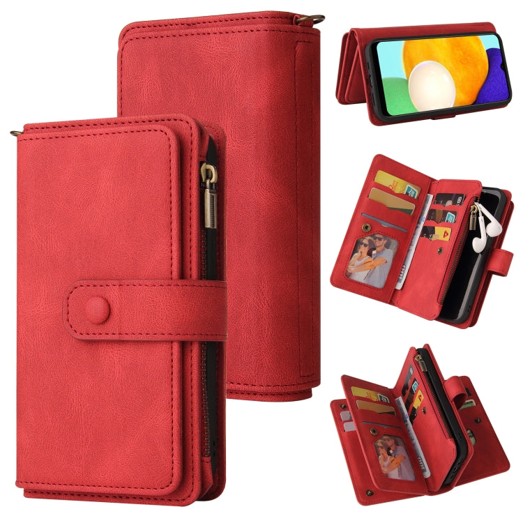 Skin Feel PU + TPU Horizontal Flip Leather Case with Holder & 15 Cards Slot & Wallet & Zipper Pocket & Lanyard, For Samsung Galaxy A01, For Samsung Galaxy A02 EU Version, For Samsung Galaxy A02s, For Samsung Galaxy A03s, For Samsung Galaxy A12 5G������...