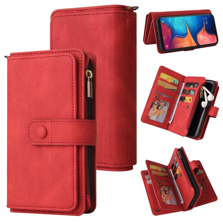 Skin Feel PU + TPU Horizontal Flip Leather Case with Holder & 15 Cards Slot & Wallet & Zipper Pocket & Lanyard, For Samsung Galaxy A01, For Samsung Galaxy A02 EU Version, For Samsung Galaxy A02s, For Samsung Galaxy A03s, For Samsung Galaxy A12 5G������...