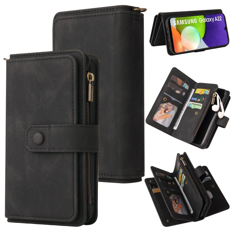 Skin Feel PU + TPU Horizontal Flip Leather Case with Holder & 15 Cards Slot & Wallet & Zipper Pocket & Lanyard, For Samsung Galaxy A01, For Samsung Galaxy A02 EU Version, For Samsung Galaxy A02s, For Samsung Galaxy A03s, For Samsung Galaxy A12 5G������...