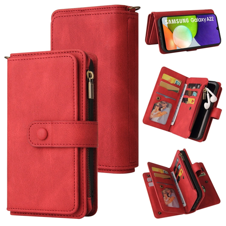 Skin Feel PU + TPU Horizontal Flip Leather Case with Holder & 15 Cards Slot & Wallet & Zipper Pocket & Lanyard, For Samsung Galaxy A01, For Samsung Galaxy A02 EU Version, For Samsung Galaxy A02s, For Samsung Galaxy A03s, For Samsung Galaxy A12 5G������...