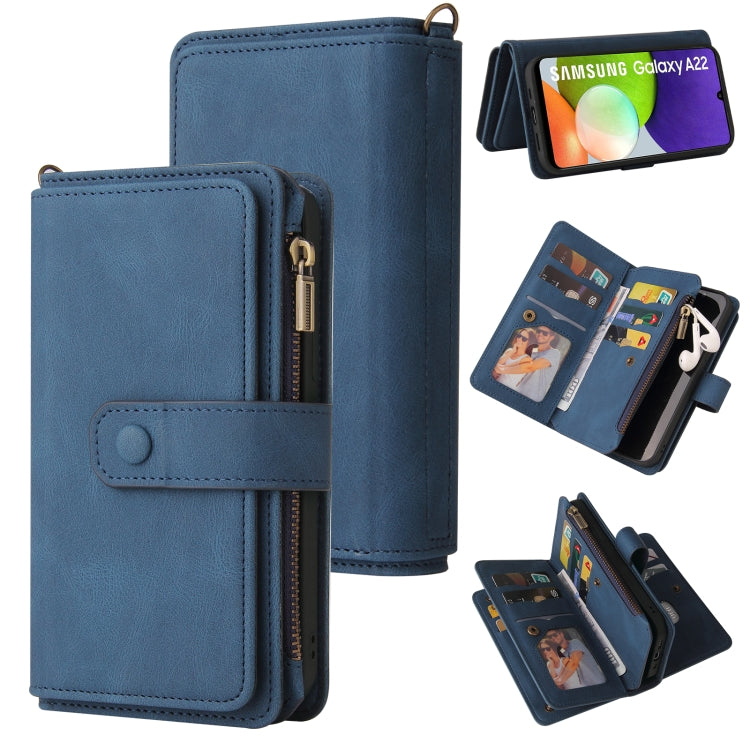 Skin Feel PU + TPU Horizontal Flip Leather Case with Holder & 15 Cards Slot & Wallet & Zipper Pocket & Lanyard, For Samsung Galaxy A01, For Samsung Galaxy A02 EU Version, For Samsung Galaxy A02s, For Samsung Galaxy A03s, For Samsung Galaxy A12 5G������...