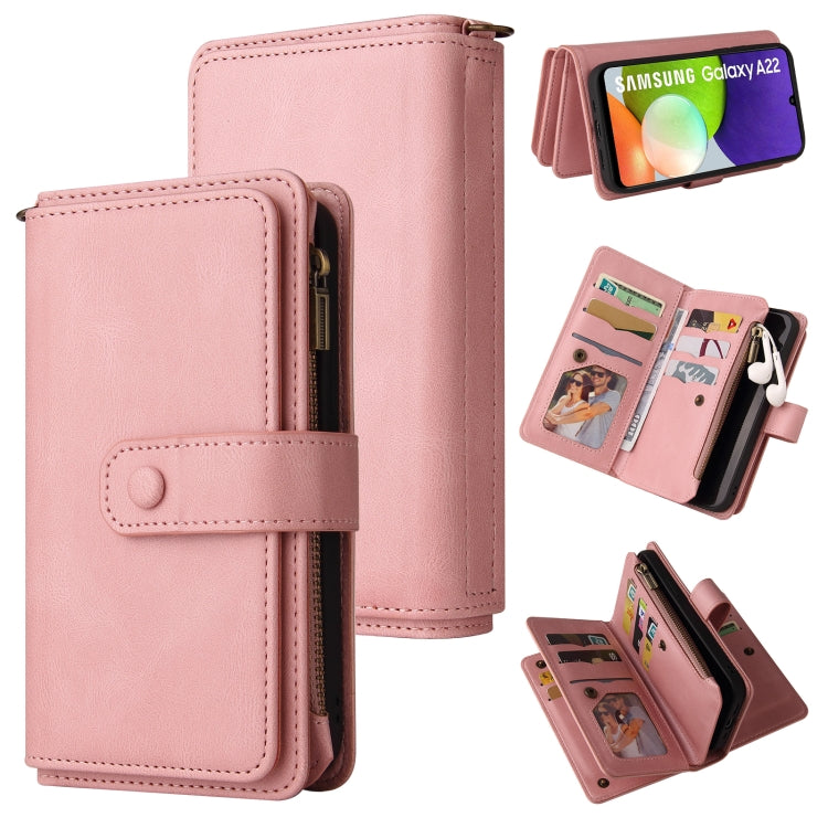 Skin Feel PU + TPU Horizontal Flip Leather Case with Holder & 15 Cards Slot & Wallet & Zipper Pocket & Lanyard, For Samsung Galaxy A01, For Samsung Galaxy A02 EU Version, For Samsung Galaxy A02s, For Samsung Galaxy A03s, For Samsung Galaxy A12 5G������...