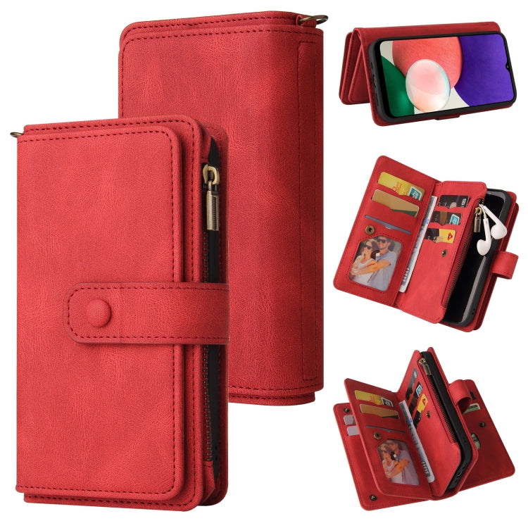 Skin Feel PU + TPU Horizontal Flip Leather Case with Holder & 15 Cards Slot & Wallet & Zipper Pocket & Lanyard, For Samsung Galaxy A01, For Samsung Galaxy A02 EU Version, For Samsung Galaxy A02s, For Samsung Galaxy A03s, For Samsung Galaxy A12 5G������...