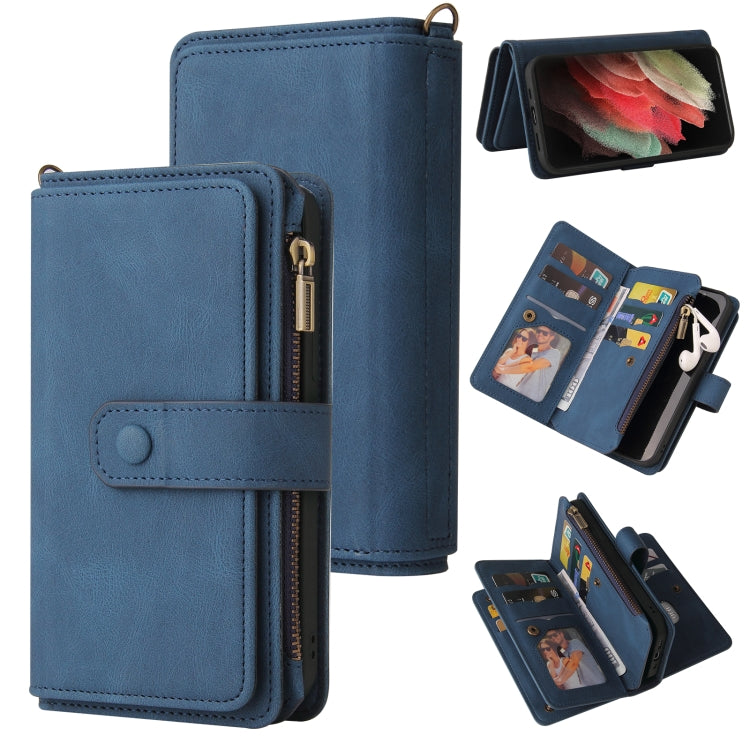 Skin Feel PU + TPU Horizontal Flip Leather Case with Holder & 15 Cards Slot & Wallet & Zipper Pocket & Lanyard, For Samsung Galaxy S20+, For Samsung Galaxy S20 Ultra, For Samsung Galaxy S21 5G, For Samsung Galaxy S21 FE 5G, For Samsung Galaxy S21 Ultra...