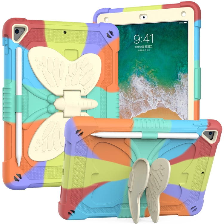 Beige PC + Silicone Anti-drop Protective Case with Butterfly Shape Holder & Pen Slot, For iPad 9.7 2018 & 2017 / Pro 9.7 inch / Air 2 / 6, For iPad 10.2 2021 & 2020 & 2019 / Air 3 10.5 inch, For iPad 10.2 2020 & 2019 / Air 3 10.5 inch������������������...