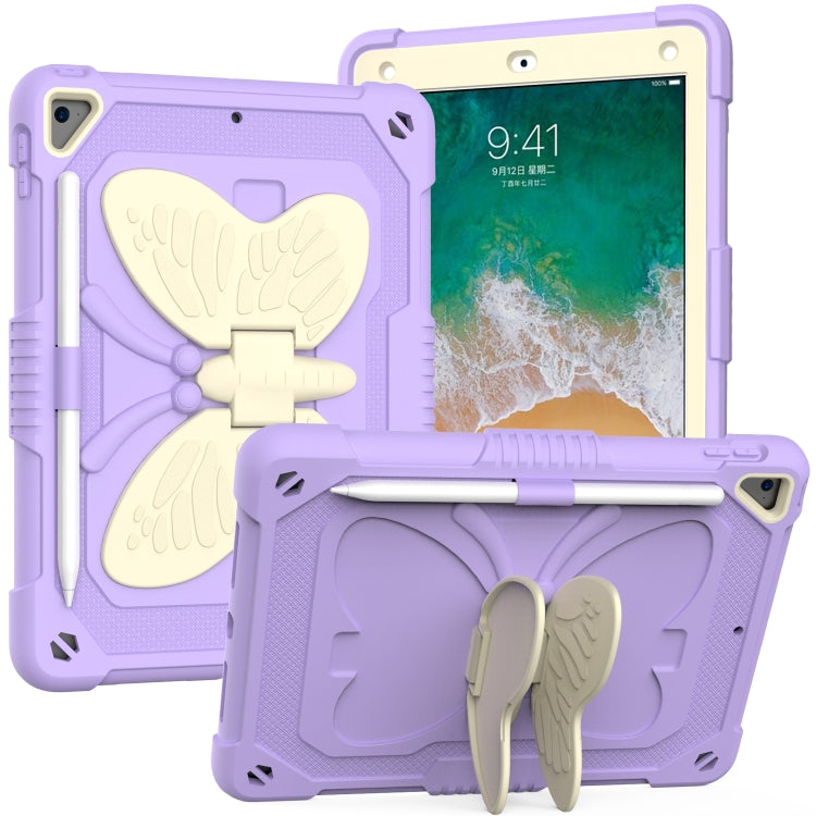 Beige PC + Silicone Anti-drop Protective Case with Butterfly Shape Holder & Pen Slot, For iPad 9.7 2018 & 2017 / Pro 9.7 inch / Air 2 / 6, For iPad 10.2 2021 & 2020 & 2019 / Air 3 10.5 inch, For iPad 10.2 2020 & 2019 / Air 3 10.5 inch������������������...