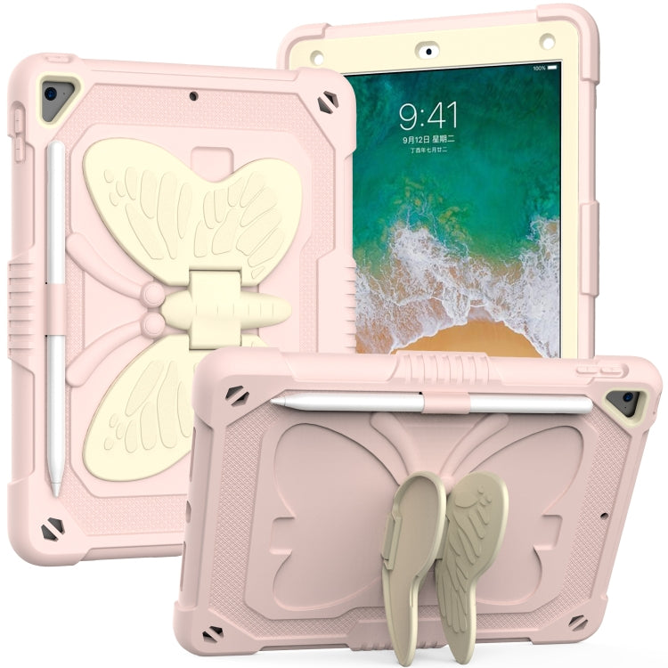 Beige PC + Silicone Anti-drop Protective Case with Butterfly Shape Holder & Pen Slot, For iPad 9.7 2018 & 2017 / Pro 9.7 inch / Air 2 / 6, For iPad 10.2 2021 & 2020 & 2019 / Air 3 10.5 inch, For iPad 10.2 2020 & 2019 / Air 3 10.5 inch������������������...