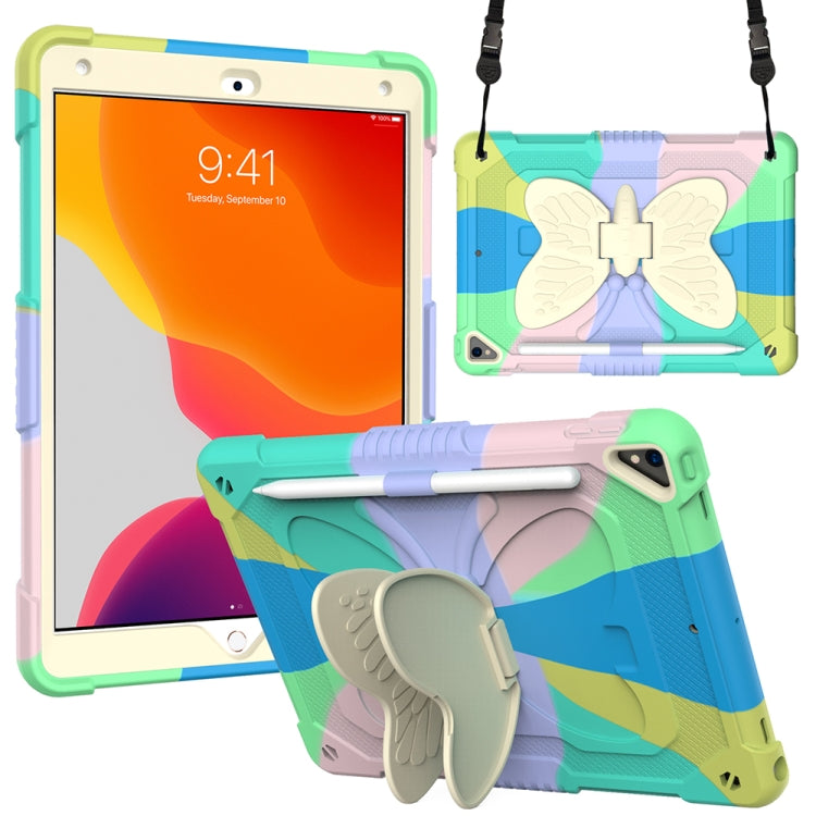 Beige PC + Silicone Anti-drop Protective Case with Butterfly Shape Holder & Pen Slot, For iPad 9.7 2018 & 2017 / Pro 9.7 inch / Air 2 / 6, For iPad 10.2 2021 & 2020 & 2019 / Air 3 10.5 inch, For iPad 10.2 2020 & 2019 / Air 3 10.5 inch������������������...