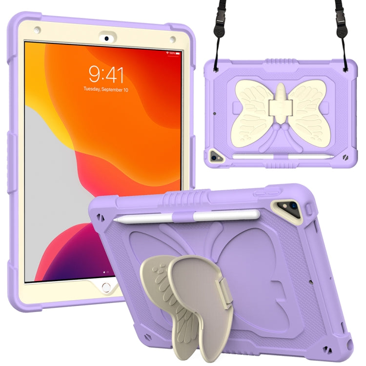 Beige PC + Silicone Anti-drop Protective Case with Butterfly Shape Holder & Pen Slot, For iPad 9.7 2018 & 2017 / Pro 9.7 inch / Air 2 / 6, For iPad 10.2 2021 & 2020 & 2019 / Air 3 10.5 inch, For iPad 10.2 2020 & 2019 / Air 3 10.5 inch������������������...