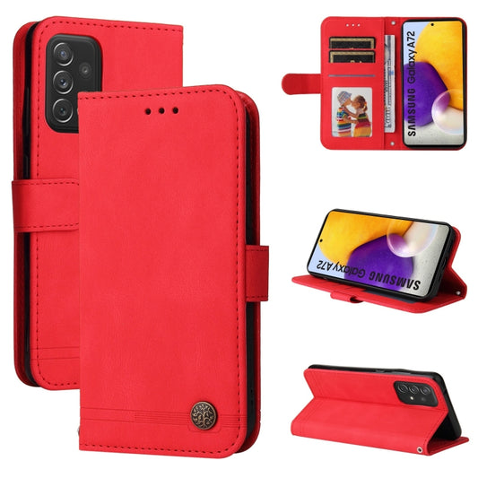 Skin Feel Life Tree Metal Button Horizontal Flip Leather Case with Holder & Card Slot & Wallet & Photo Frame & Strap, For Samsung Galaxy A72 5G / 4G