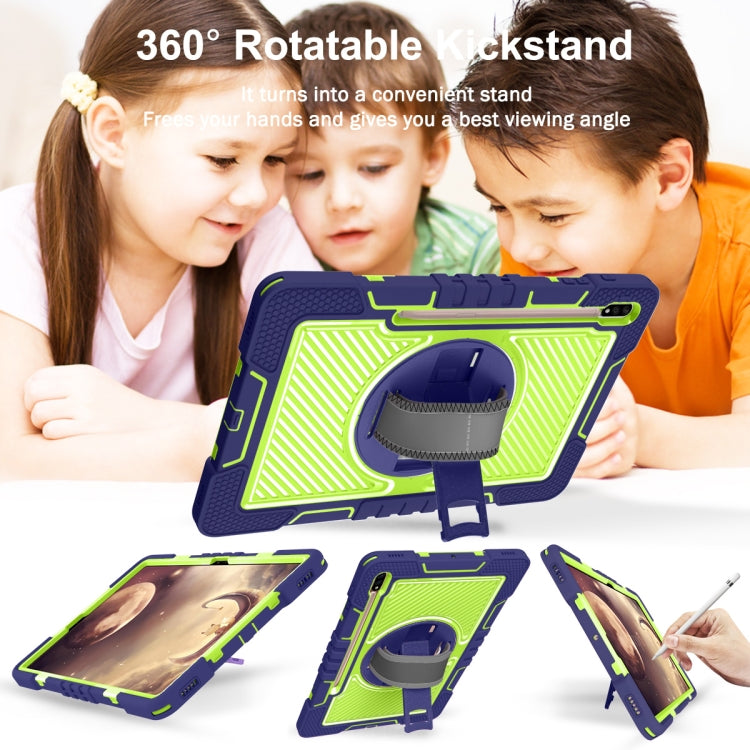360 Degree Rotation Contrast Color Shockproof Silicone + PC Case with Holder & Hand Grip Strap & Shoulder Strap, For Samsung Galaxy Tab S7 FE T730 / T735