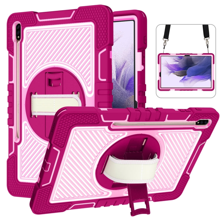 360 Degree Rotation Contrast Color Shockproof Silicone + PC Case with Holder & Hand Grip Strap & Shoulder Strap, For Samsung Galaxy Tab S7 FE T730 / T735