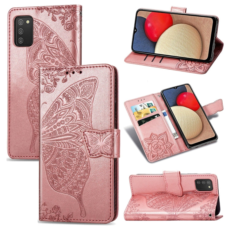 Butterfly Love Flowers Embossed Horizontal Flip Leather Case with Holder & Card Slots & Wallet & Lanyard, For Samsung Galaxy A03s 166mm