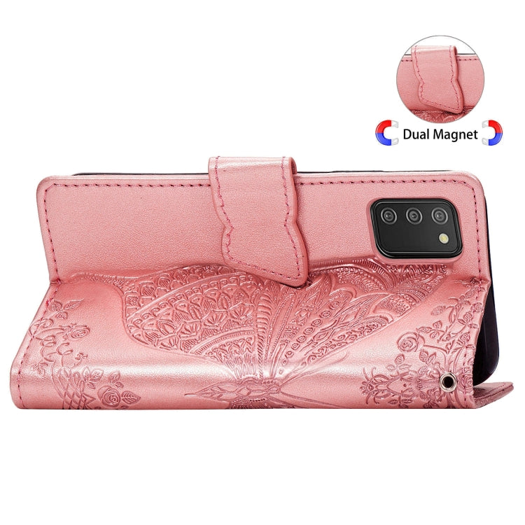 Butterfly Love Flowers Embossed Horizontal Flip Leather Case with Holder & Card Slots & Wallet & Lanyard, For Samsung Galaxy A03s 166mm