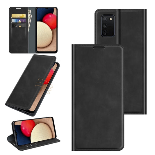 Retro-skin Magnetic Suction Leather Case with Holder & Card Slots & Wallet, For Galaxy A03s 166mm