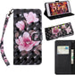 3D Painted Pattern Horizontal Flip Leather Phone Case with Holder & Lanyard