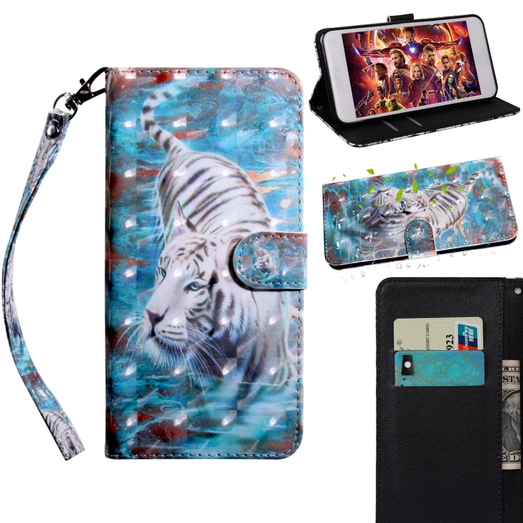 3D Painted Pattern Horizontal Flip Leather Phone Case with Holder & Lanyard