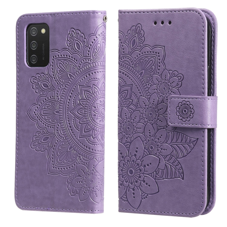 7-petal Flowers Embossed Flip Leather Phone Case with Holder & Card Slots, For Samsung Galaxy A03s (164.2mm)