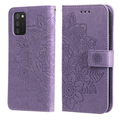 7-petal Flowers Embossed Flip Leather Phone Case with Holder & Card Slots, For Samsung Galaxy A03s (164.2mm)