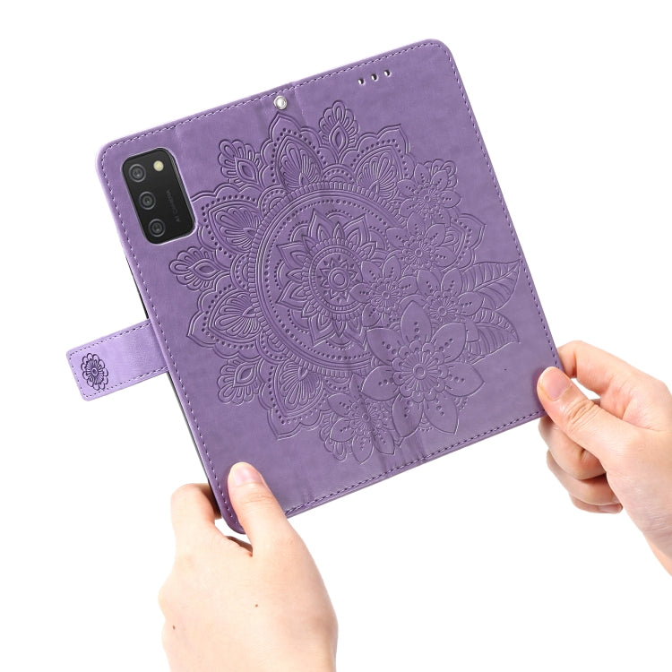 7-petal Flowers Embossed Flip Leather Phone Case with Holder & Card Slots, For Samsung Galaxy A03s (164.2mm)