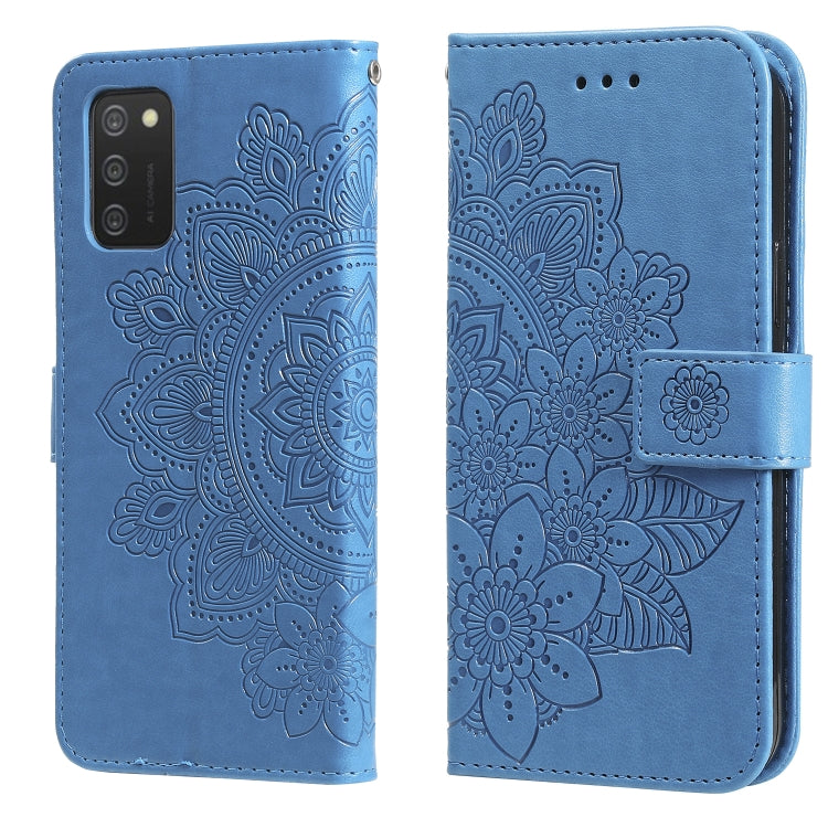 7-petal Flowers Embossed Flip Leather Phone Case with Holder & Card Slots, For Samsung Galaxy A03s (164.2mm)