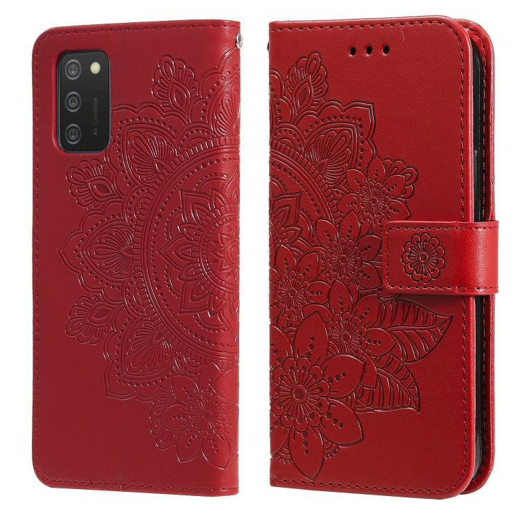 7-petal Flowers Embossed Flip Leather Phone Case with Holder & Card Slots, For Samsung Galaxy A03s (164.2mm)