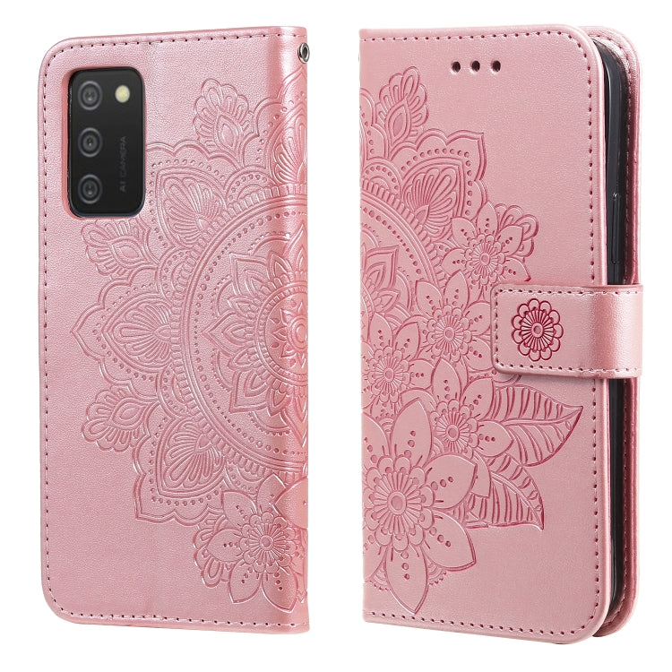 7-petal Flowers Embossed Flip Leather Phone Case with Holder & Card Slots, For Samsung Galaxy A03s (164.2mm)