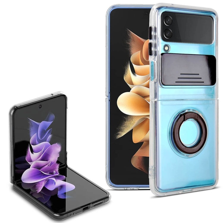 Sliding Camera Design TPU Phone Case with Ring Holder, For Samsung Galaxy Z Flip3 5G