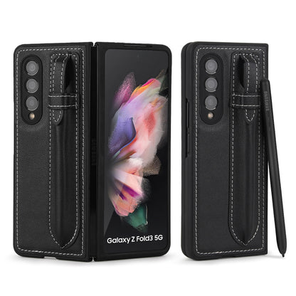 Top Layer Leather Back Cover Folding Leather Phone Case, For Samsung Galaxy Z Fold3 5G