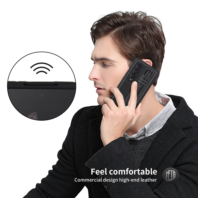 Top Layer Leather Back Cover Folding Leather Phone Case, For Samsung Galaxy Z Fold3 5G