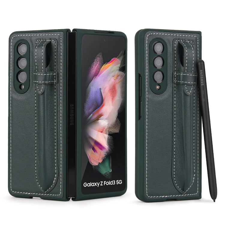 Top Layer Leather Back Cover Folding Leather Phone Case, For Samsung Galaxy Z Fold3 5G