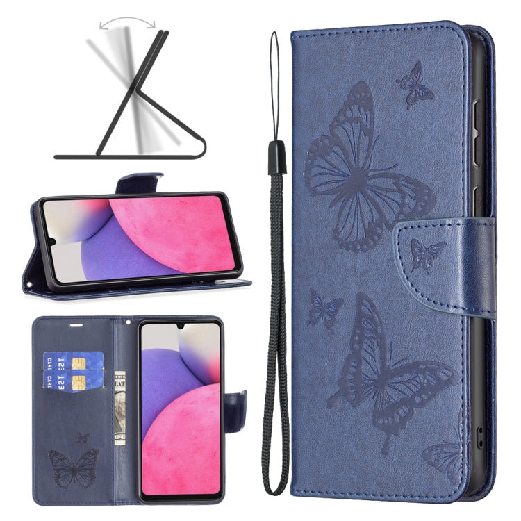 Two Butterflies Embossing Leather Phone Case, For Samsung Galaxy A13 4G, For Samsung Galaxy A33 5G, For Samsung Galaxy A73 5G, For Xiaomi 12