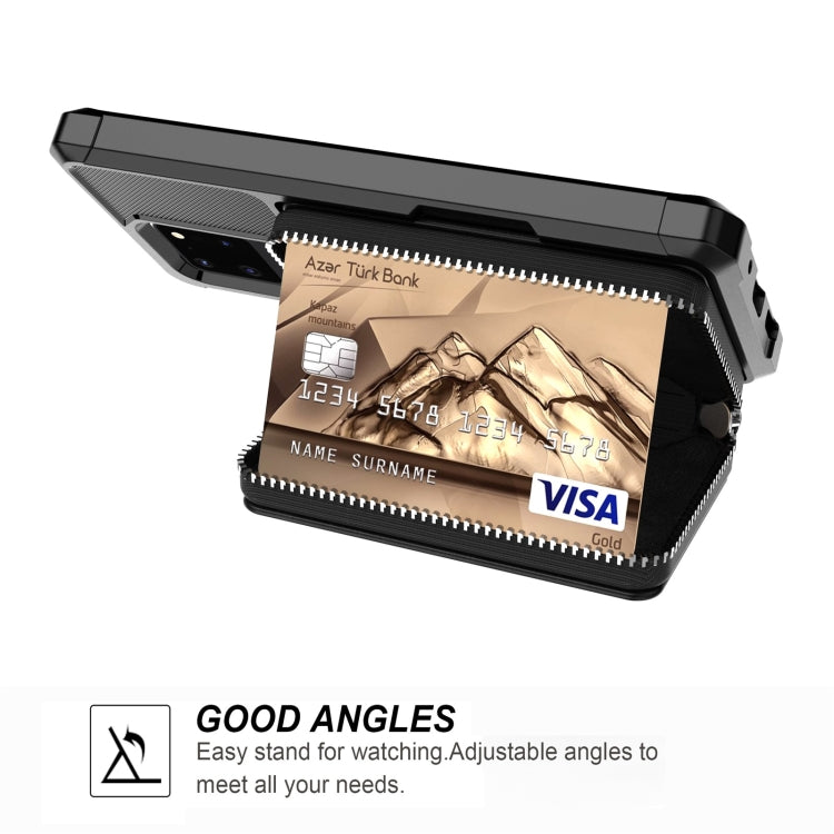 Zipper Wallet Card Bag PU Back Phone Case, For Samsung Galaxy S20, For Samsung Galaxy S20+, For Samsung Galaxy S20 Ultra, For Samsung Galaxy Note10, For Samsung Galaxy Note10+