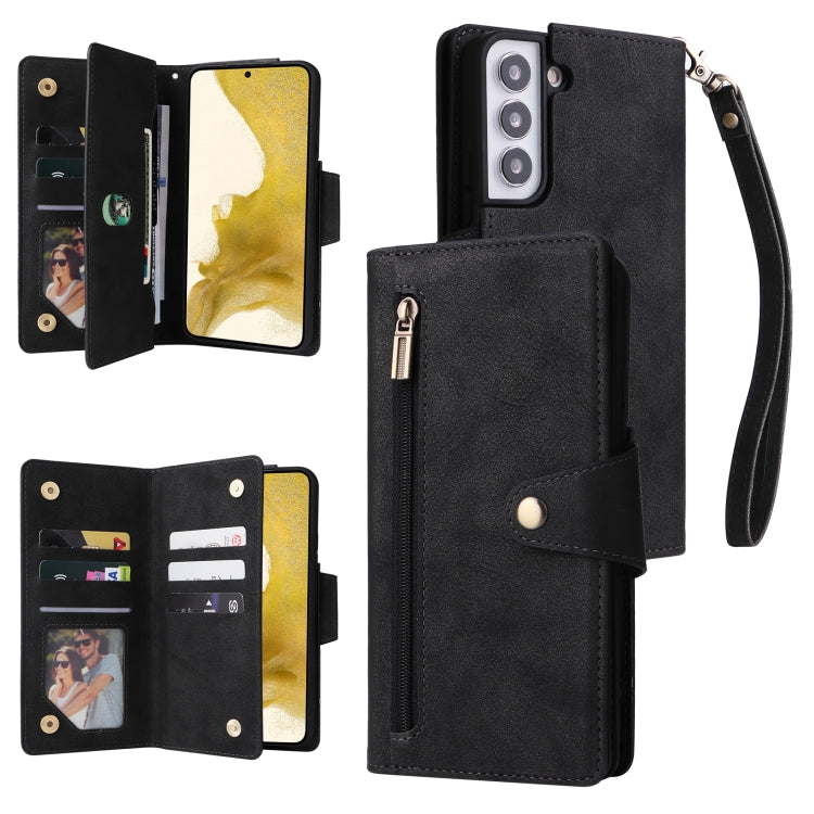 Rivet Buckle 9 Cards Three Fold Leather Phone Case
