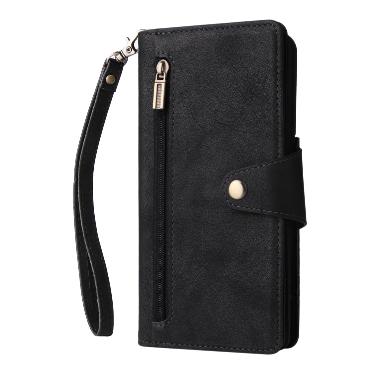 Rivet Buckle 9 Cards Three Fold Leather Phone Case