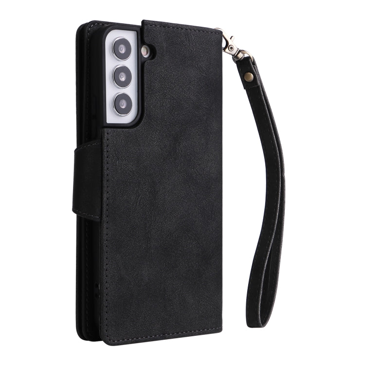 Rivet Buckle 9 Cards Three Fold Leather Phone Case