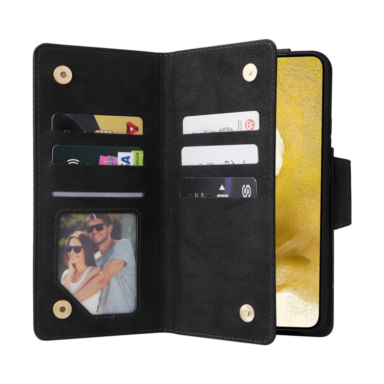 Rivet Buckle 9 Cards Three Fold Leather Phone Case