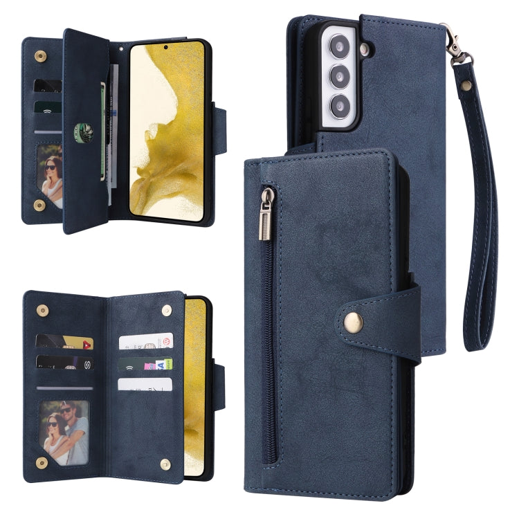 Rivet Buckle 9 Cards Three Fold Leather Phone Case