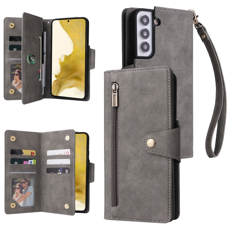 Rivet Buckle 9 Cards Three Fold Leather Phone Case