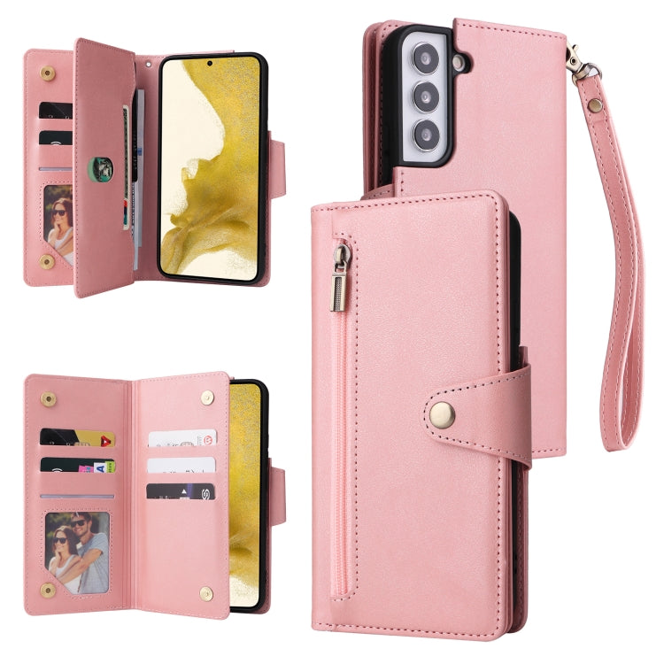 Rivet Buckle 9 Cards Three Fold Leather Phone Case