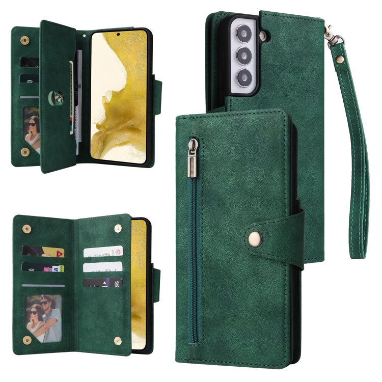 Rivet Buckle 9 Cards Three Fold Leather Phone Case