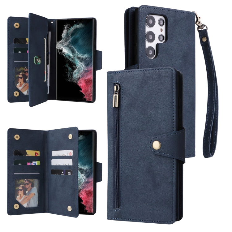 Rivet Buckle 9 Cards Three Fold Leather Phone Case
