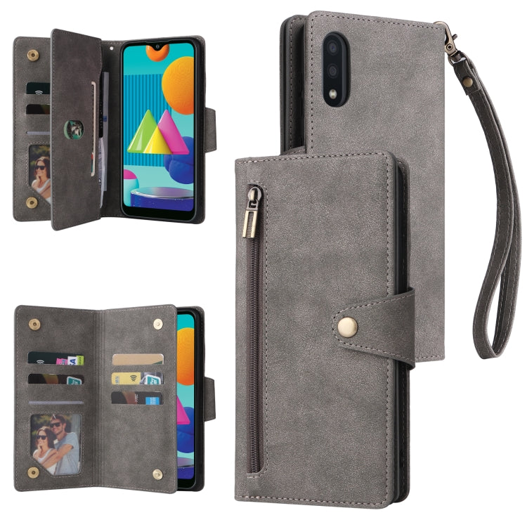 Rivet Buckle 9 Cards Three Fold Leather Phone Case