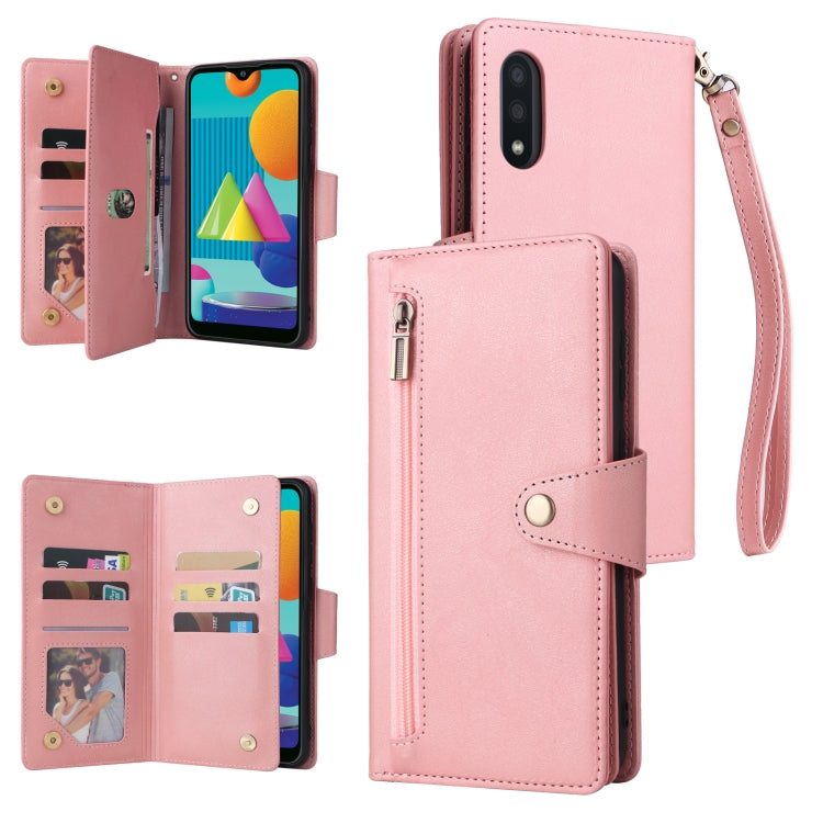 Rivet Buckle 9 Cards Three Fold Leather Phone Case