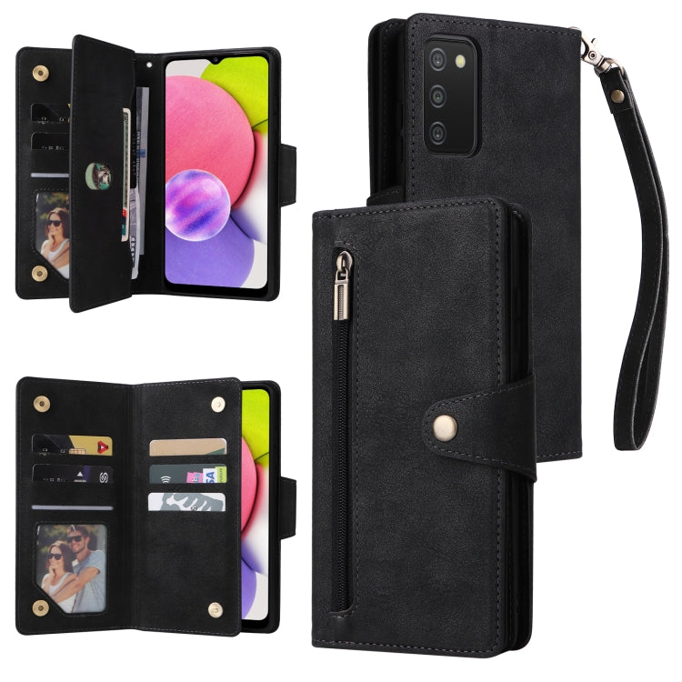 Rivet Buckle 9 Cards Three Fold Leather Phone Case